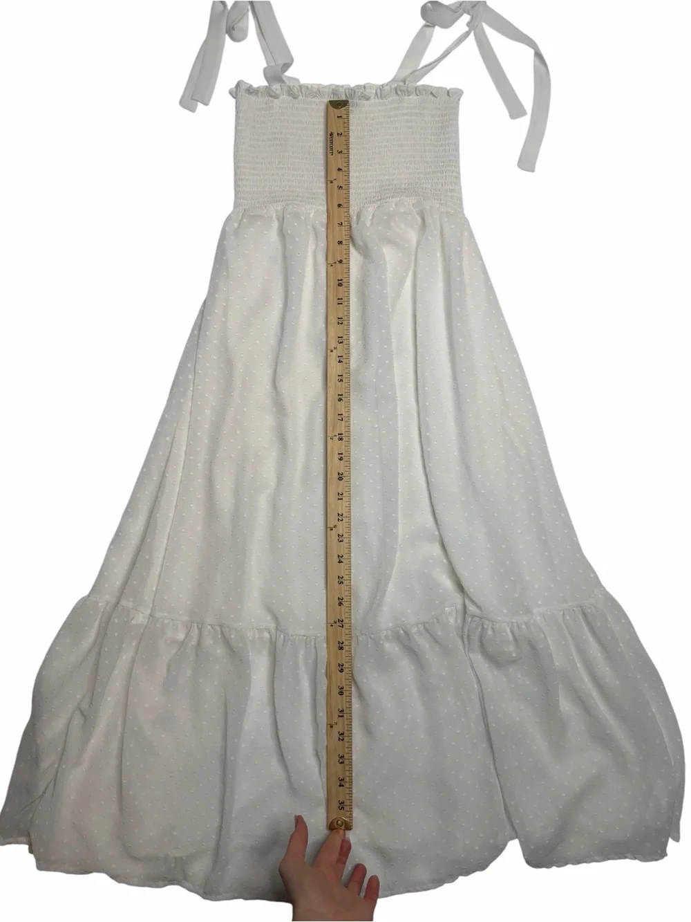 Kate Spade New York Swiss Dot Smocked Midi Dress White Tie Strap Medium